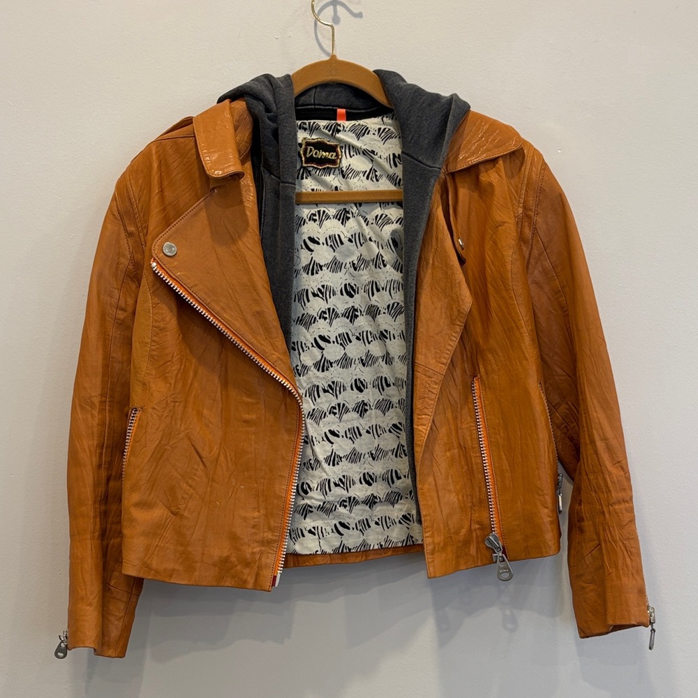 Doma  Leather Jacket - removable hoodie